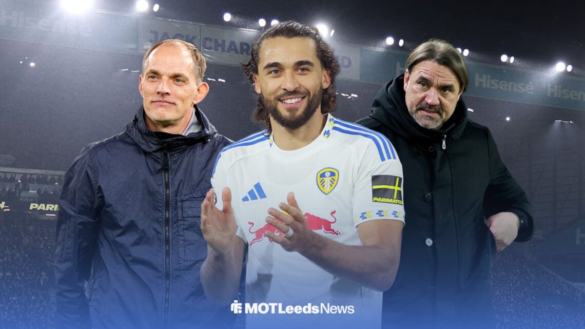 Dominic Calvert-Lewin looking happy, with Thomas Tuchel and Daniel Farke either side