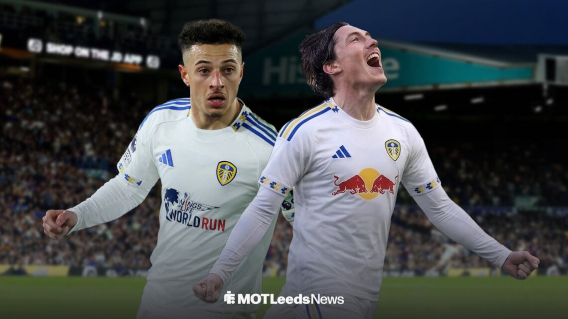 Ethan Ampadu in action as Harry Wilson celebrates in a Leeds United kit