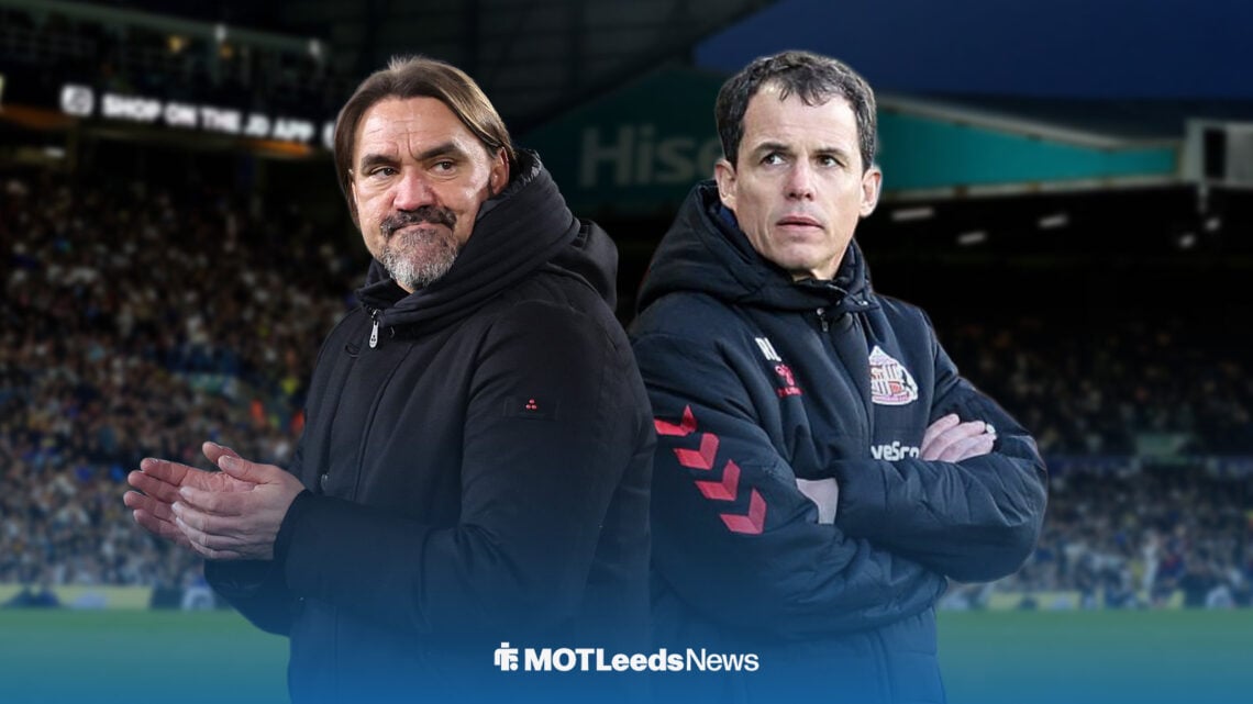 Daniel Farke alongside Regis Le Bris at Elland Road.