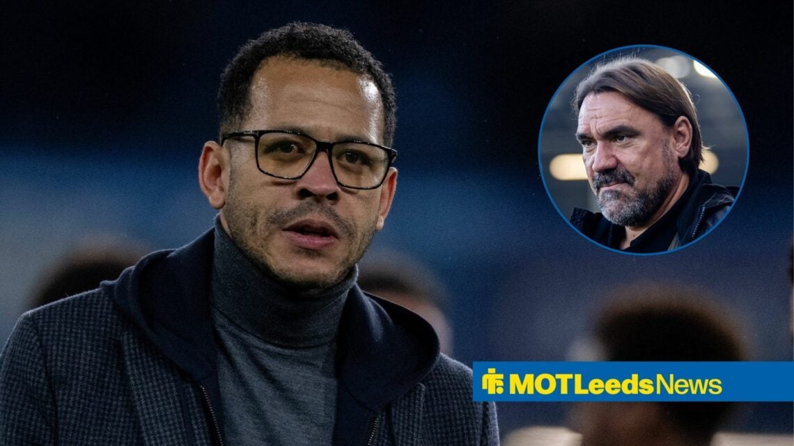 Chelsea boss Liam Rosenior looking dejected, alongside a circular inset of a smiling Daniel Farke (top right)