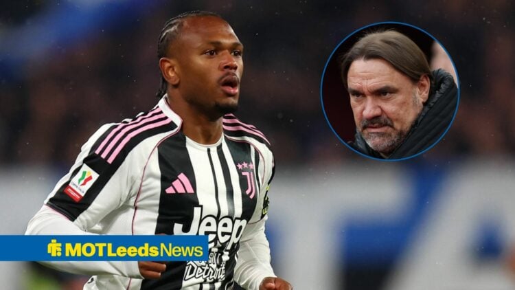 Lois Openda in action for Juventus, with Daniel Farke inset