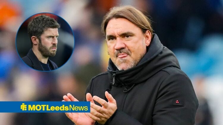 Daniel Farke looks on with Michael Carrick in circular inset