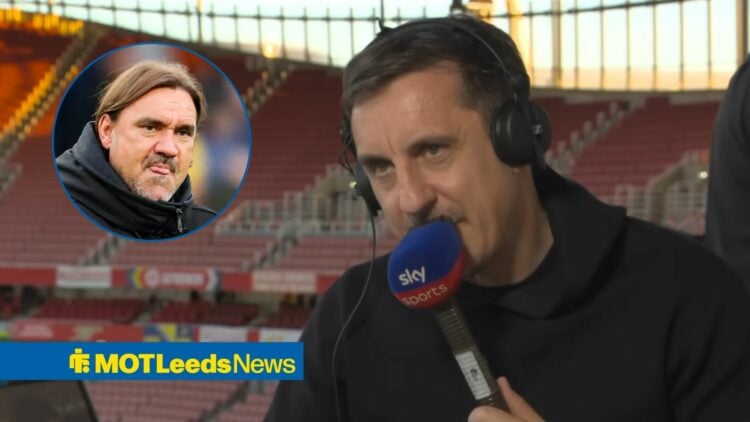 Gary Neville on the Gary Neville podcast with Daniel Farke in circular inset