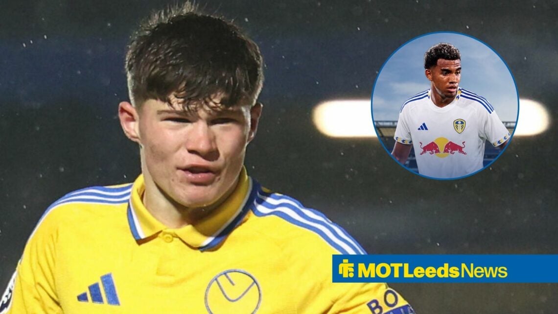 Alfie Cresswell with Jhon Solis in Leeds shirt in frame