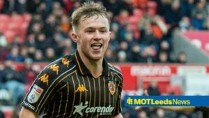 Joe Gelhardt of Hull City celebrates after scoring his sides winning goal during the Sky Bet Championship match between Stoke City and Hull City at the bet365 Stadium