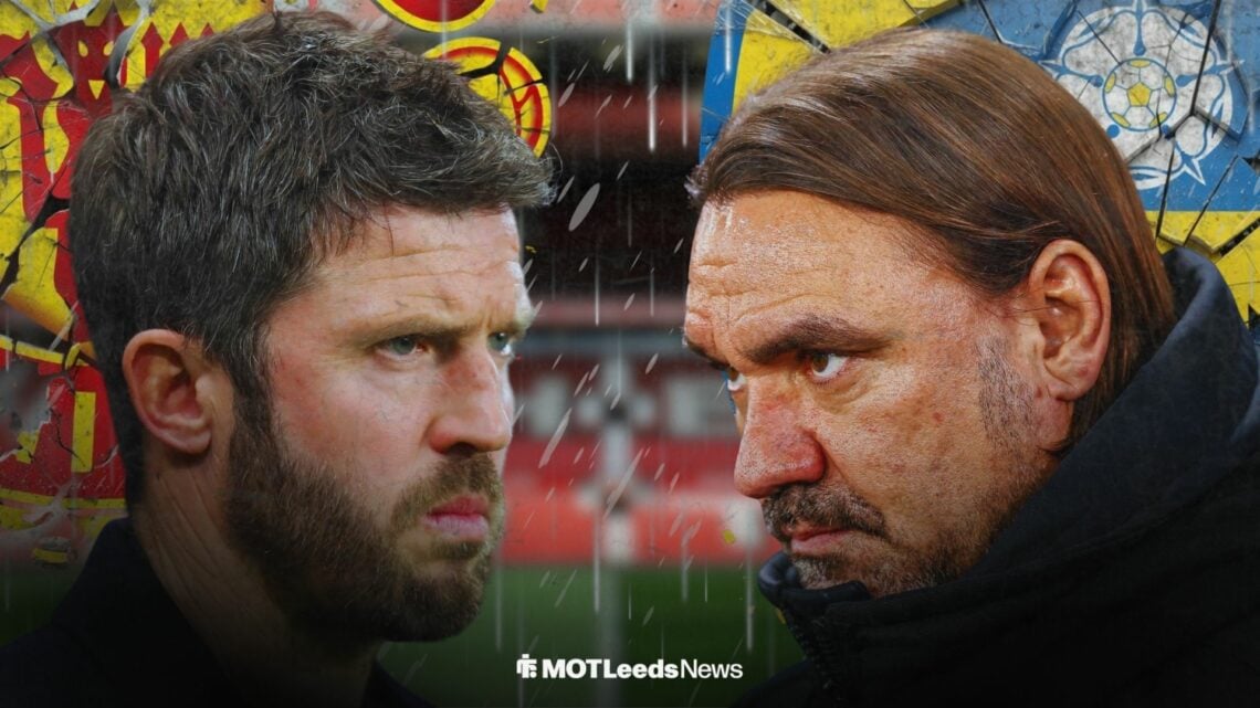 Michael Carrick looking annoyed towards Daniel Farke looking annoyed