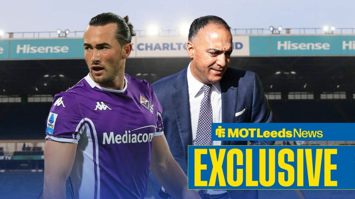 Jack Harrison in a Fiorentina shirt, with Paraag Marathe behind him