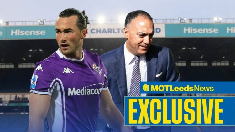 Jack Harrison in a Fiorentina shirt, with Paraag Marathe behind him