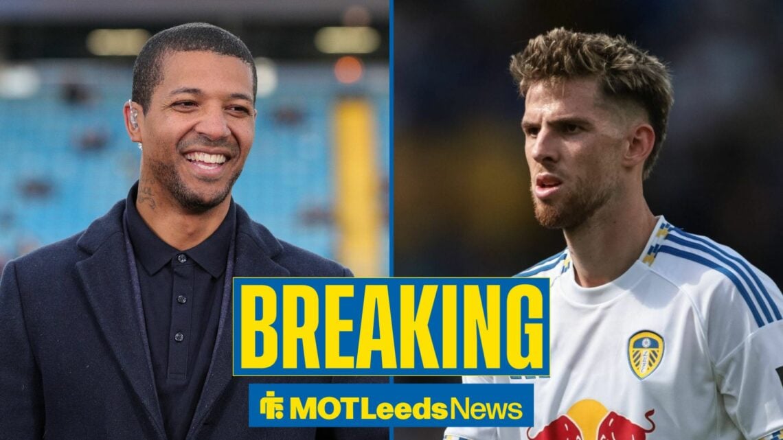 Jermaine Beckford looking at Leeds United star, Anton Stach.