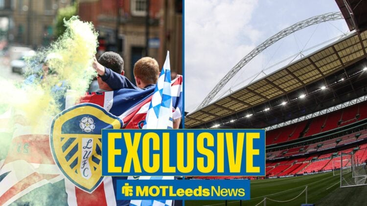 Leeds United fans with Wembley arch
