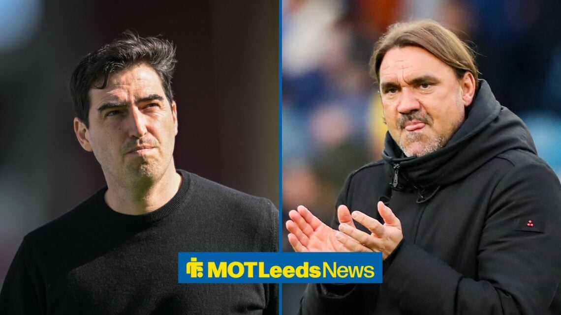 Andoni Iraola looks on with Daniel Farke applauding fans