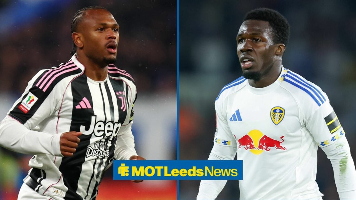 Lois Openda playing for Juventus with Willy Gnonto at Leeds