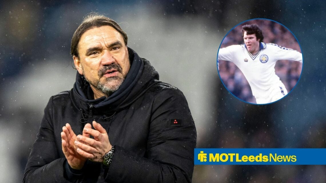 Daniel Farke clapping with Leeds United legend Eddie Gray in inset.