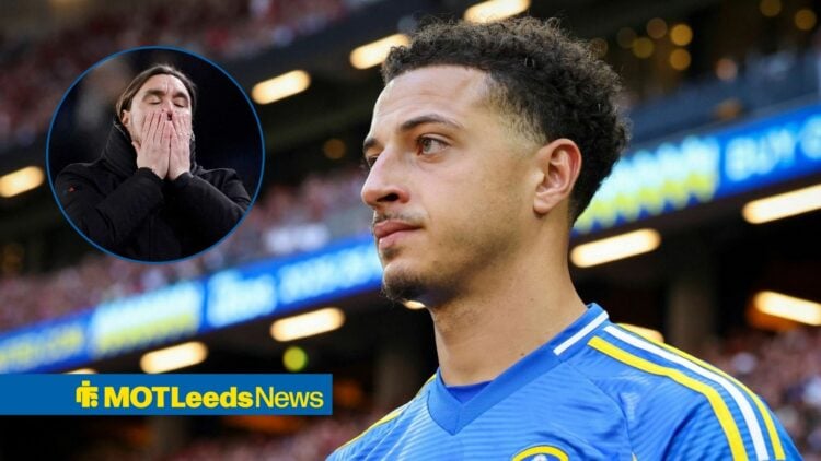 Ethan Ampadu walks out during the Manchester United FC v Leeds United FC Pre-Season Friendly match, Daniel Farke reacts to a missed chance vs Manch...