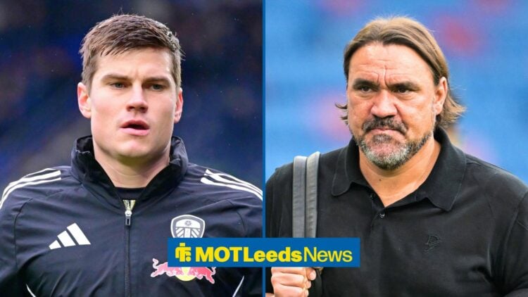 Split image of Leeds United defender Jaka Bijol and Daniel Farke