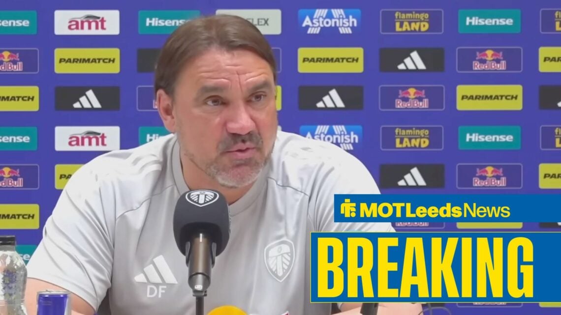 Leeds UNited manager Daniel Farke speaking at a press conference