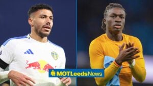 Split image of Leeds United defender James Justin and Mateus Mane