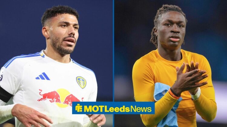 Split image of Leeds United defender James Justin and Mateus Mane