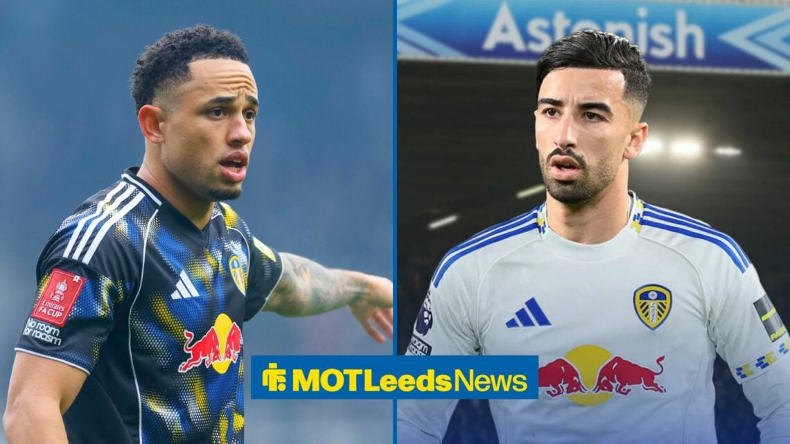 Split image of Leeds United forward Noah Okafor and Mohamed Amoura