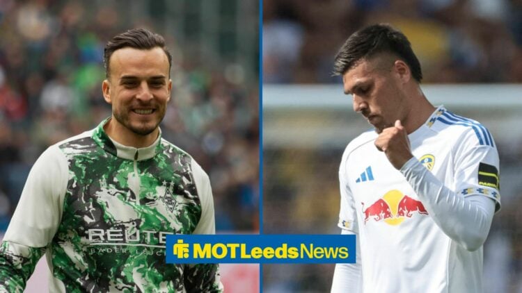 Split image of Borussia Monchengladbach striker Haris Tabakovic and Leeds United attacker Joel Piroe