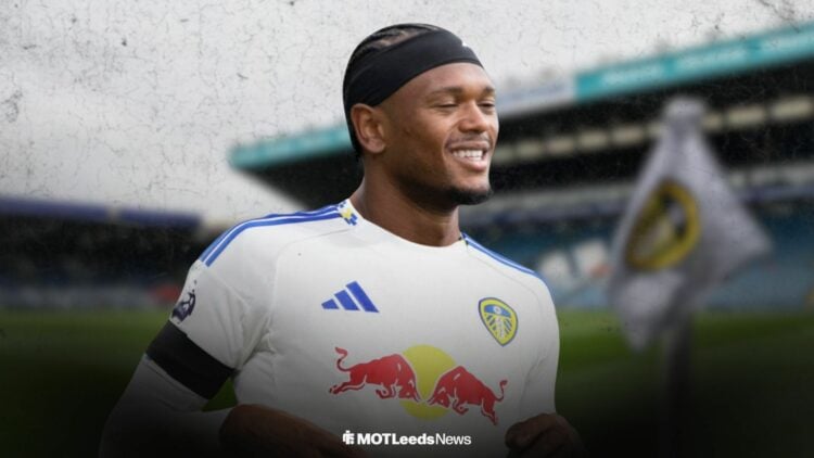 Lois Openda in a Leeds United shirt.