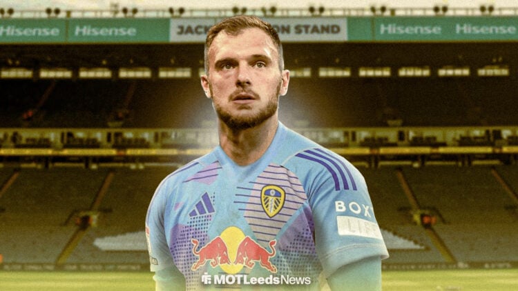 Leeds United goalkeeper Lucas Perri in front of Elland Road