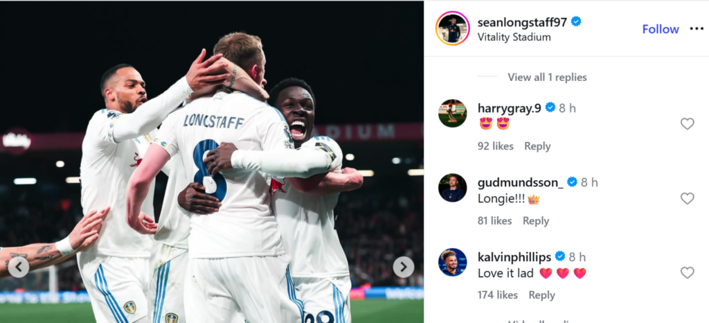 Sean Longstaff's Instagram post