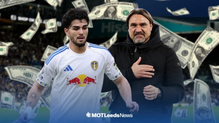 Leeds United star Pascal Struijk and manager Daniel Farke with money raining down at Elland Road