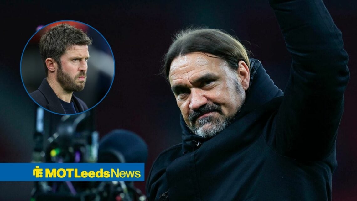 Manchester United manager Michael Carrick looking at Daniel Farke, who is celebrating at Old Trafford after beating Manchester united in the Premie...