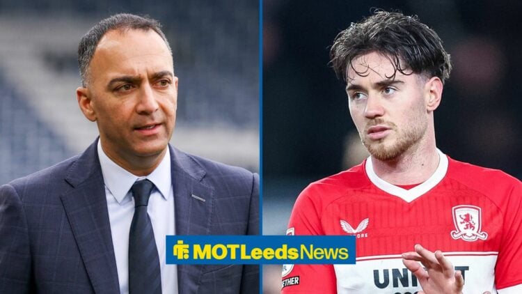 Paraag Marathe, Leeds United owner, looking at Middlesbrough star, Hayden Hackney.