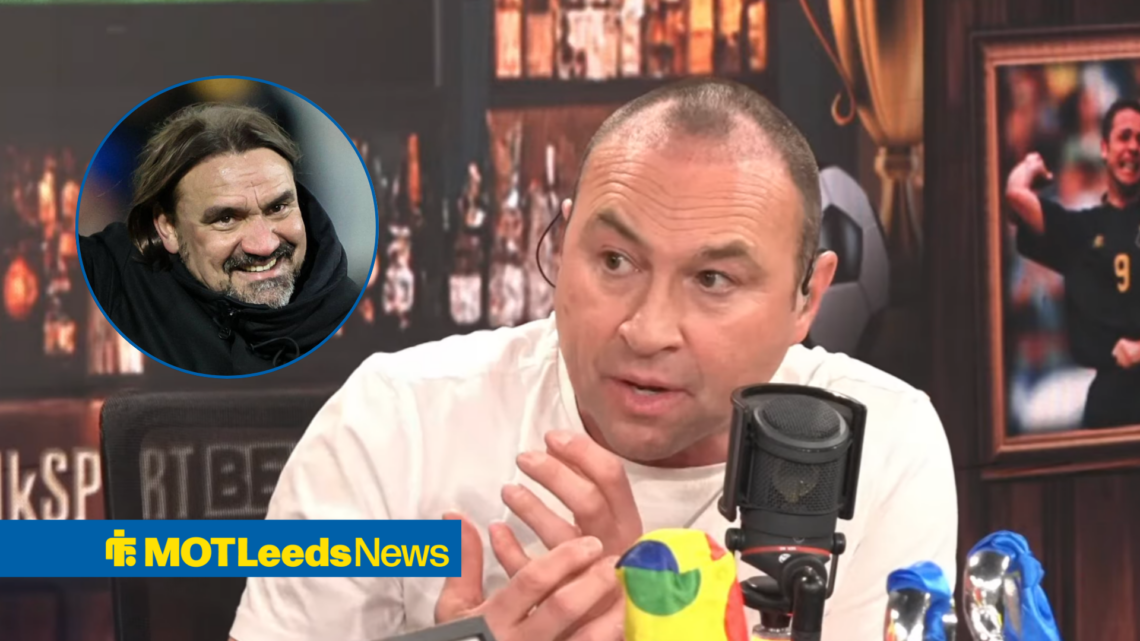 Jason Cundy looks towards a circular frame inset of Daniel Farke