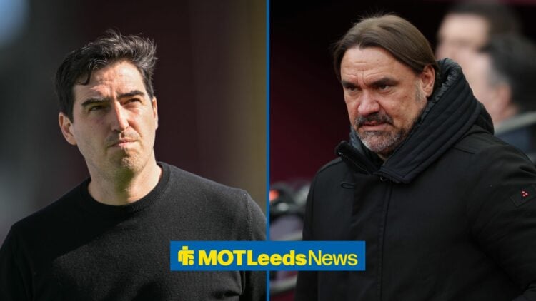 A 50-50 split image of Andoni Iraola and Daniel Farke.