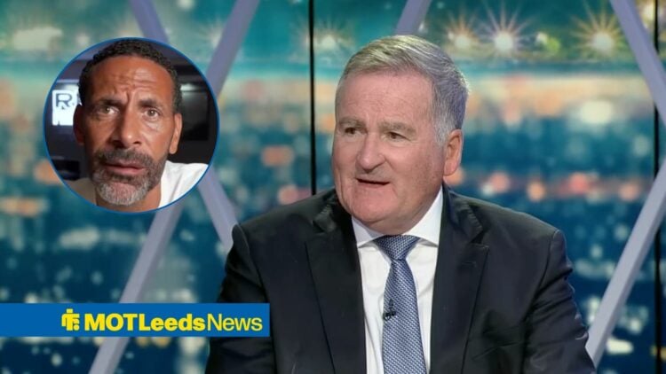Richard Keys looks at a circular inset of Rio Ferdinand.