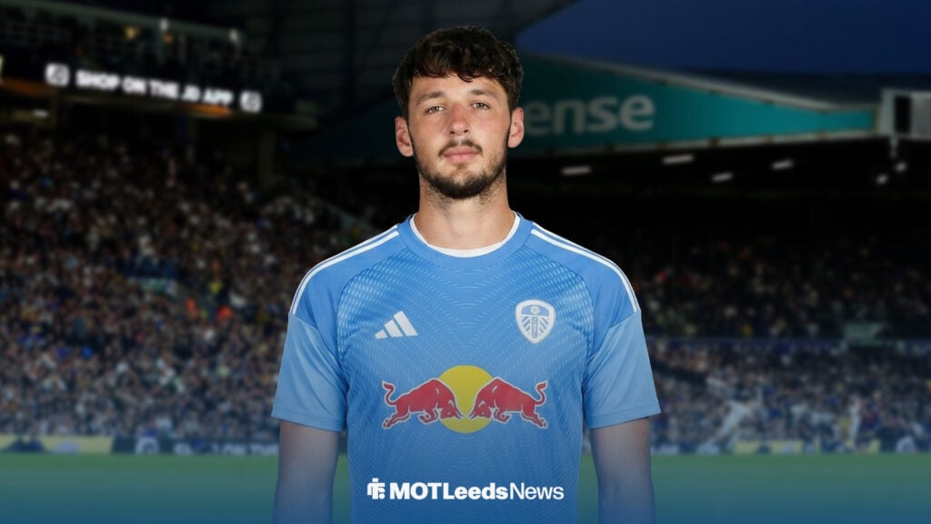 James Trafford in a Leeds goalkeeper kit at Elland Road