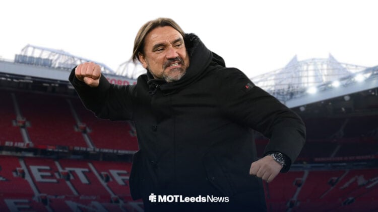 Daniel Farke fistpumping ahead of Manchester United's Old Trafford