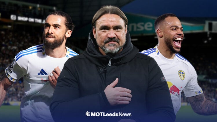 Dominic Calvert-Lewin, Daniel Farke, and Lukas Nmecha all celebrate