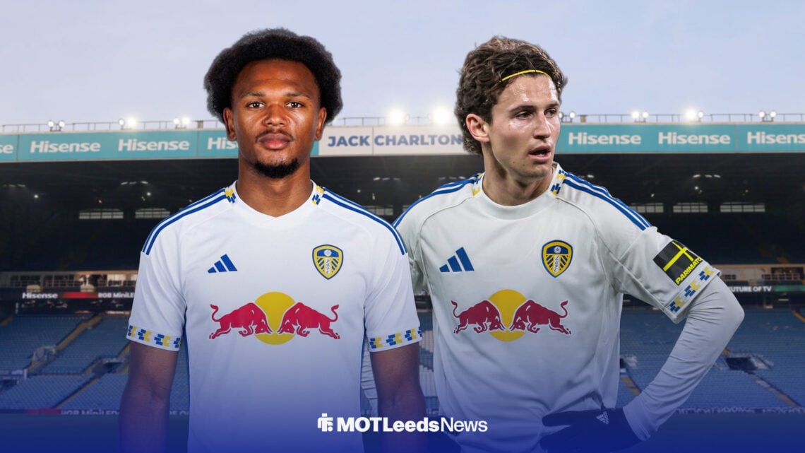 Lois Openda in Leeds shirt with Brenden Aaronson