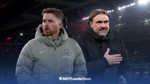 Callum McFarlane and Daniel Farke stood at Wembley Stadium.