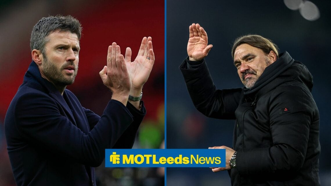 A 50-50 split image of Michael Carick and Daniel Farke.