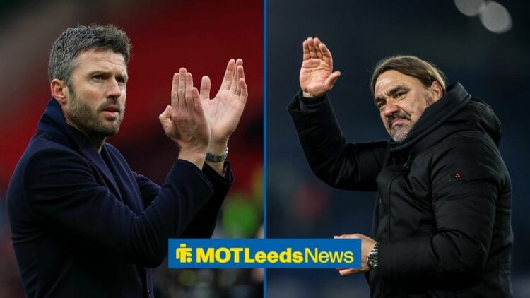 A 50-50 split image of Michael Carick and Daniel Farke.