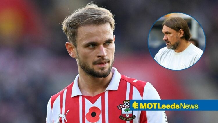 Leo Scienza in action for Southampton with Daniel Farke in circular inset