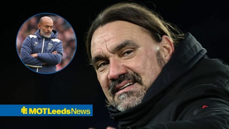 Daniel Farke smiling with Nuno Espirito Santo in circular inset