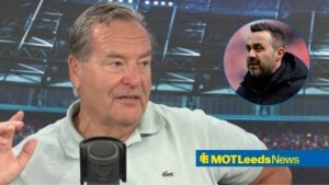 Jeff Stelling speaking on talkSPORT looking towards a circle inset of Roberto De Zerbi, manager of Tottenham Hotspur, prior to kick off during the Sunderland v Tottenham Hotspur Premier League match at the Stadium of Light, Sunderland, England on 12 April 2026