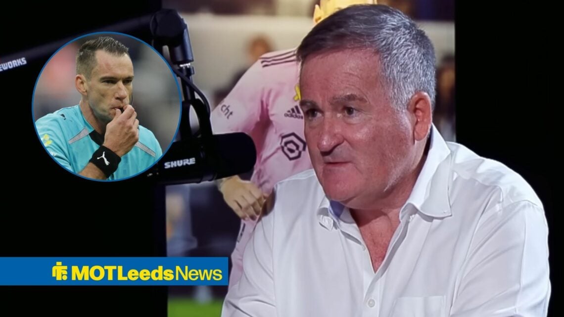 Richard Keys speaking on beIN Sports looking towards a circle inset of Jarred Gillett