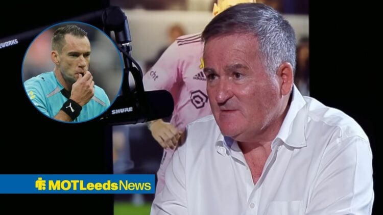 Richard Keys speaking on beIN Sports looking towards a circle inset of Jarred Gillett