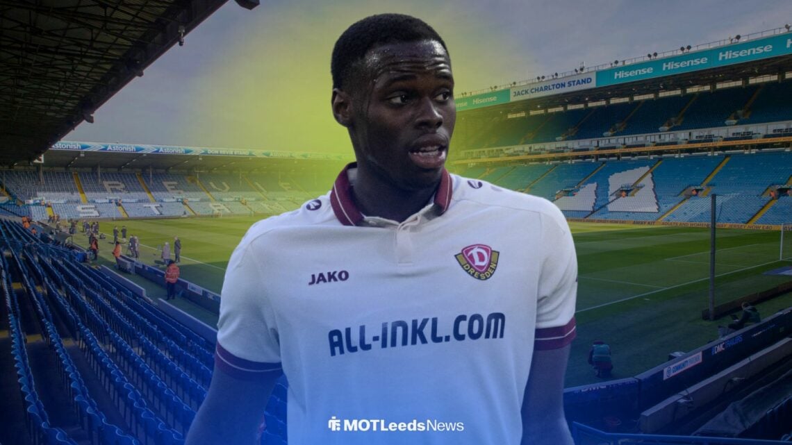 Kofi Amoako in Dresden shirt at Elland Road