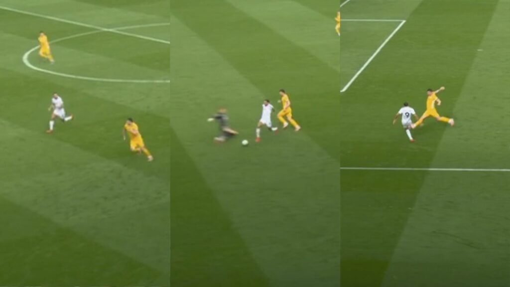 Dominic Calvert-Lewin scoring for Leeds United against Brighton