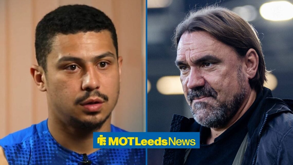 Andre in an interview on the left with Daniel Farke on the right for Leeds