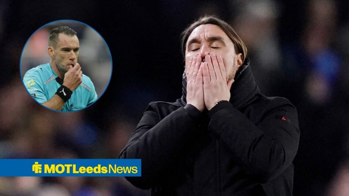 Leeds United boss Daniel Farke reacts to a missed chance vs Manchester City, Jarred Gillett officiates the Premier League match between Newcastle U...