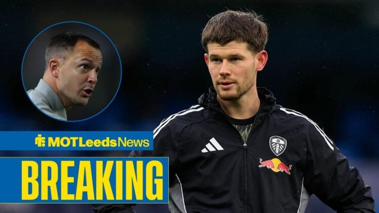 Birmingham City manager Chris Davies looking at Leeds Unites goalkeeper Illan Meslier.